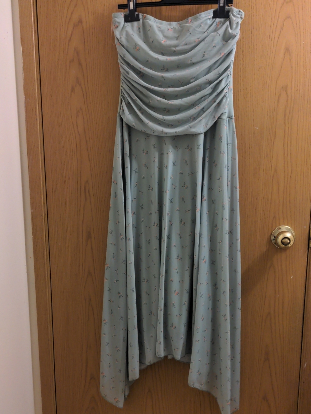 Strapless Sage Floral Midi Dress